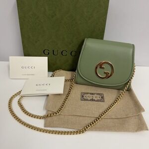 Gucci Leather Medium Blondie Wallet Crossbody Bag Purse Salamander Green NWOT
